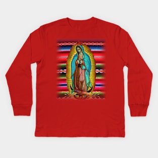Our Lady of Guadalupe Virgin Mary Zarape Red Kids Long Sleeve T-Shirt